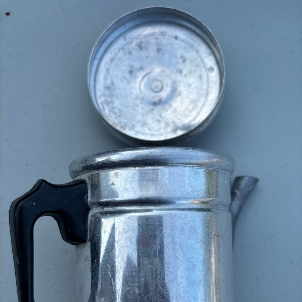 Vintage Italian Silver Coffee Pot with Black Handle.Approx.5”tall